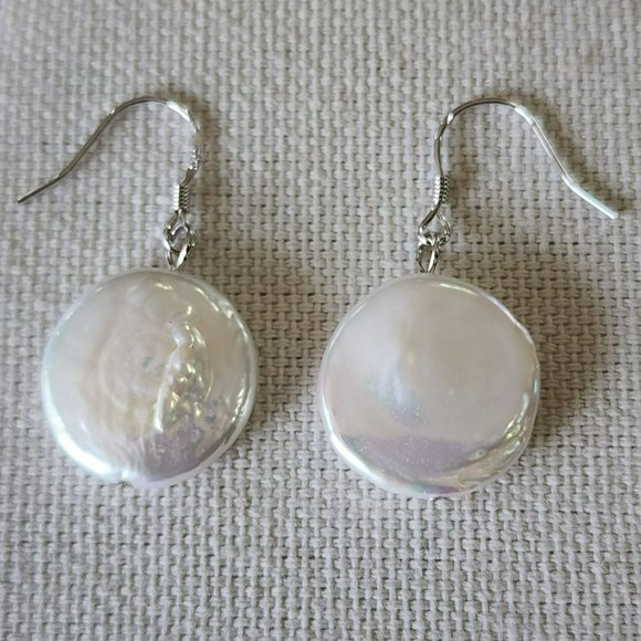 White‎ Coin Cultured Freshwater Pearl Necklace And Earring Set 925S Clasp - Picture 3 of 16